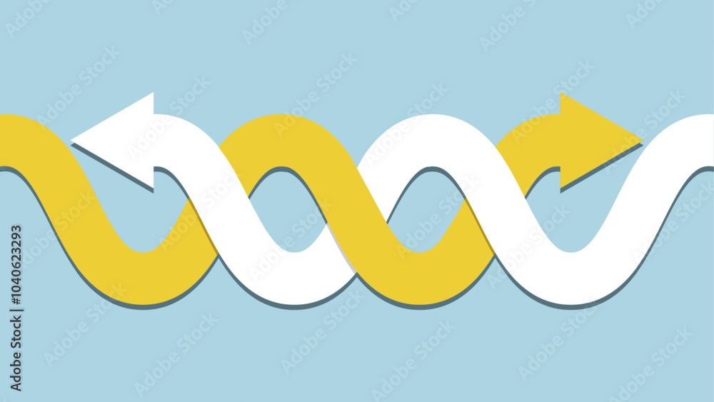 Fototapeta premium Two arrows intertwine in opposite directions on a light blue background