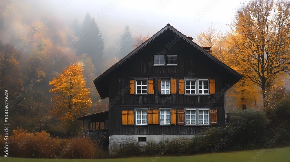 Misty rural village on a foggy autumn day, surrounded by colorful fall trees and quiet streets, ideal for peaceful seasonal visuals. Misty rural village on a foggy autumn day, surrounded by colorful fall trees and quiet streets, ideal for peaceful seasonal visuals.