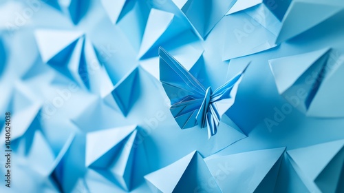 Blue Origami Butterflies Background