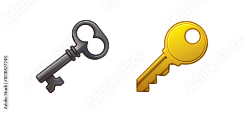 Keys door set isolated vector flat graphic, silver gold bronze latchkeys bunch on ring in hand holding illustration clipart vintage old retro collection image, vector 10 eps.