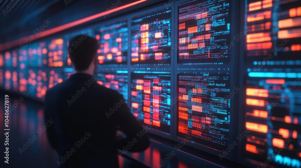 Algorithm mapping, glowing holographic panels, complex data visualization, modern workspace Algorithm mapping, glowing holographic panels, complex data visualization, modern workspace