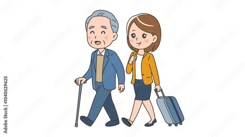 People travel with suitcase. Woman and man tourist with luggage walk in airport to vacation. Old and young passenger png set isolated on background. Adult voyage by train on pension lifestyle design People travel with suitcase. Woman and man tourist with luggage walk in airport to vacation. Old and young passenger png set isolated on background. Adult voyage by train on pension lifestyle design
