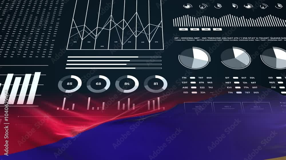 Armenia flag - Waving flag on report analytics data statement Armenia flag - Waving flag on report analytics data statement