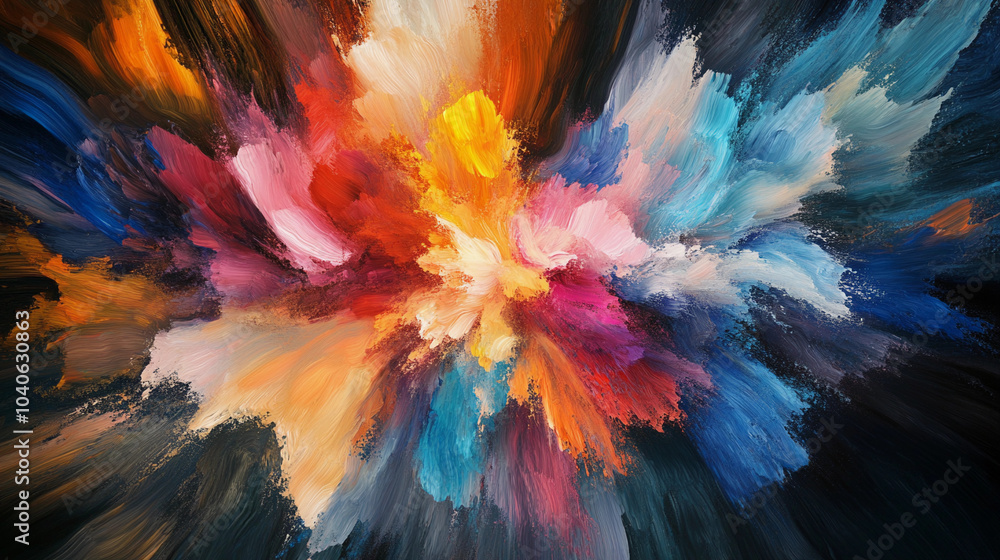 A dynamic cloud of rainbow color chalk smoke explosion exploding on a black background A dynamic cloud of rainbow color chalk smoke explosion exploding on a black background
