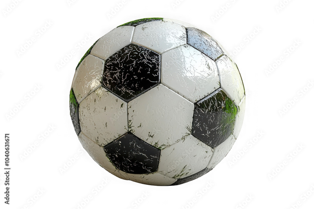 White and black Soccer Ball with rough surface isolated on transparent background, png file, no background png file