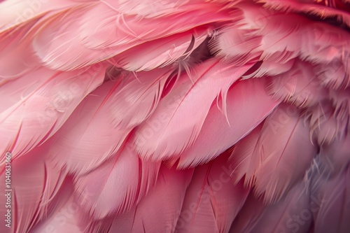 Primer plano de las plumas de un flamenco, plumas de flamenco, close-up del plumaje de un pájaro rosa photo