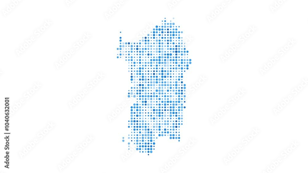 Sardinia dotted digital map. Map of Sardinia with pulsating colored circles. Shape of the island filled with blue disks. Captivating video. Sardinia dotted digital map. Map of Sardinia with pulsating colored circles. Shape of the island filled with blue disks. Captivating video.