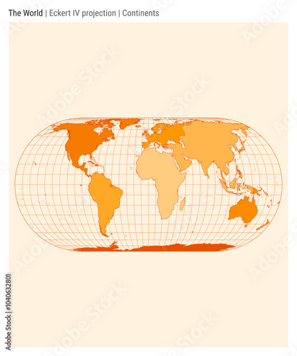 World Map. Eckert IV projection. Continents style. High Detail World map for infographics, education, reports, presentations. Vector illustration.