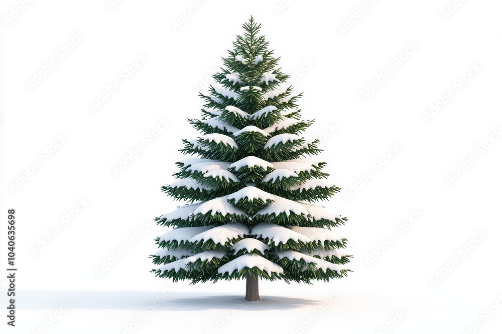 Snow-covered evergreen tree against a white isolated background. Snow-covered evergreen tree against a white isolated background.