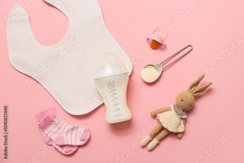 Bottle with baby milk formu...