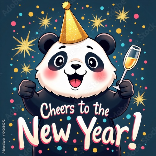 Kawaii Panda Cheers to New Year Design