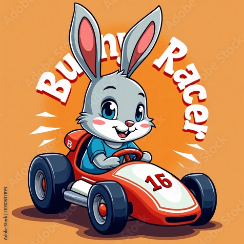 Playful Cartoon Bunny Racer in Go-Kart - Design photo