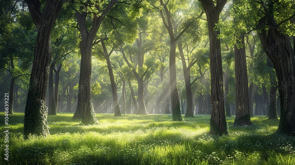 A forest clearing where the trees seem to be dancing, their trunks and branches moving fluidly A forest clearing where the trees seem to be dancing, their trunks and branches moving fluidly