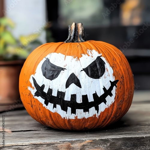 Fun pumpkin designs using only white and black paint, porch halloween photo