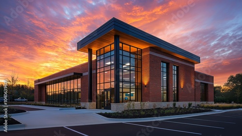 Fototapeta Naklejka Na Ścianę i Meble -  modern small office building in the evening