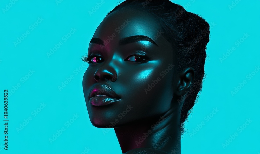 Afro American woman with dark complexion on a blue background Afro American woman with dark complexion on a blue background