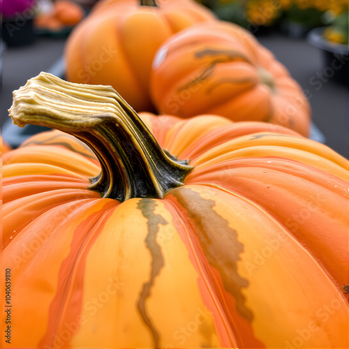 USA, Washington State, Kittitas County. Close-up of a colorful pumpkin at a garden center in Kittitas County. photo