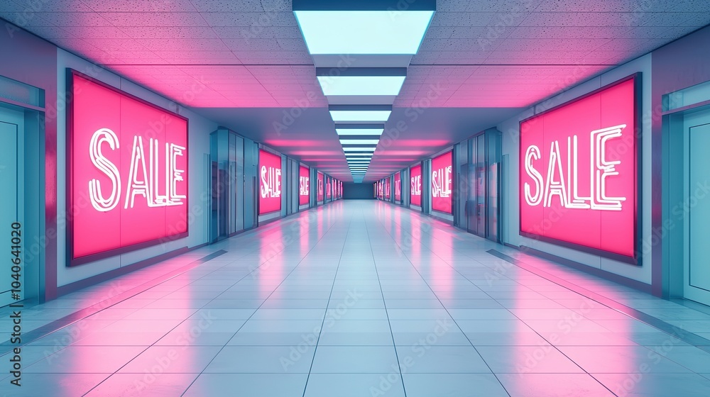 A modern corridor featuring bright pink A modern corridor featuring bright pink