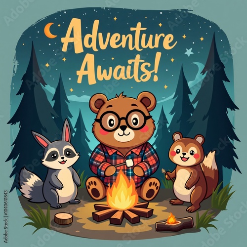 Cute Bear Campfire Adventure Awaits Design