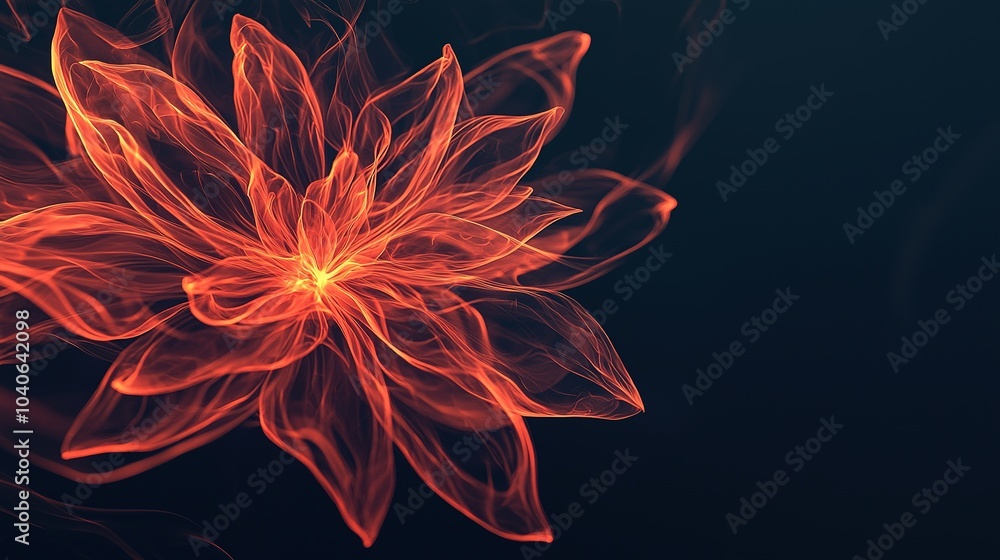 A vibrant digital flower illustration with glowing petals, radiating warmth and elegance against a dark background. A vibrant digital flower illustration with glowing petals, radiating warmth and elegance against a dark background.