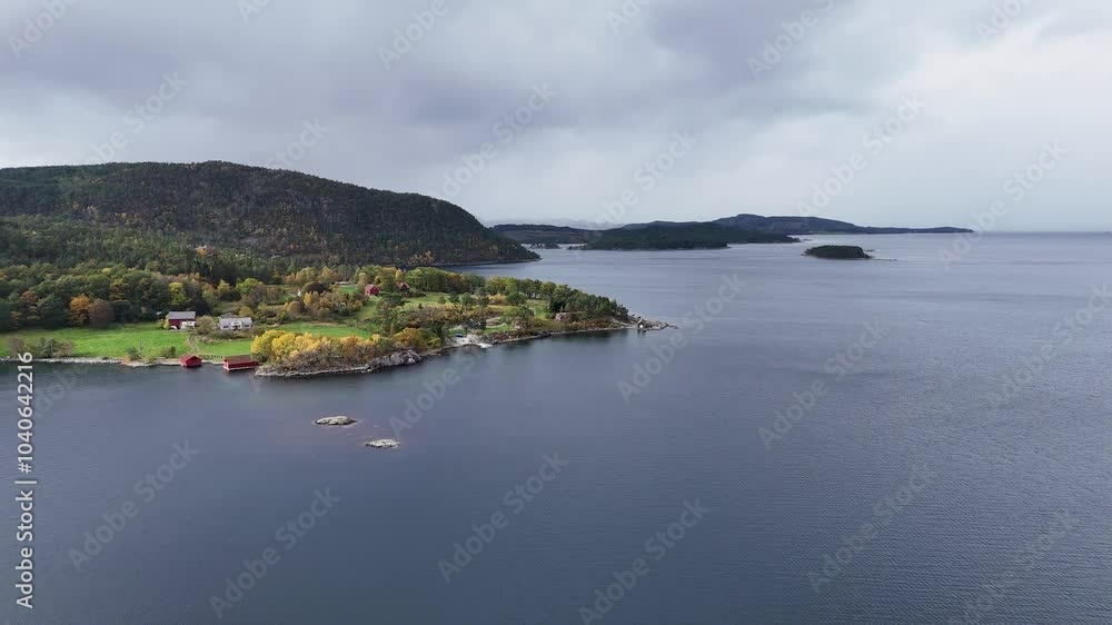 Serene Coastal Landscape with Autumn Foliage Serene Coastal Landscape with Autumn Foliage