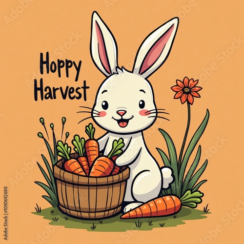 Whimsical Hoppy Harvest Cartoon Rabbit Design