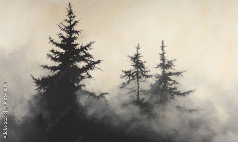 Tree silhouettes under smoky overcast sky Tree silhouettes under smoky overcast sky