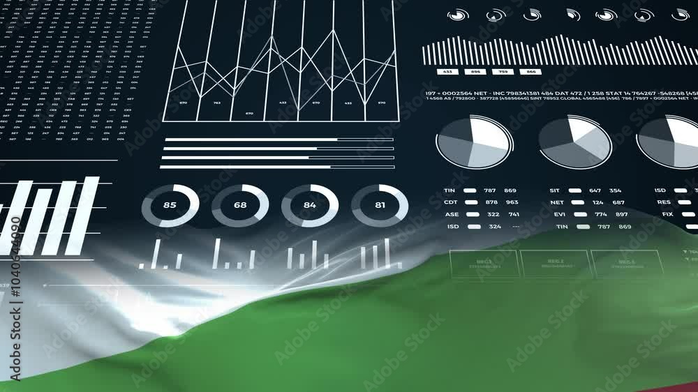Bulgaria flag - Waving flag on report analytics data statement Bulgaria flag - Waving flag on report analytics data statement