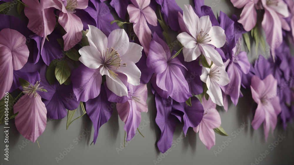 purple and white flowesr wall hanging from a wall purple and white flowesr wall hanging from a wall
