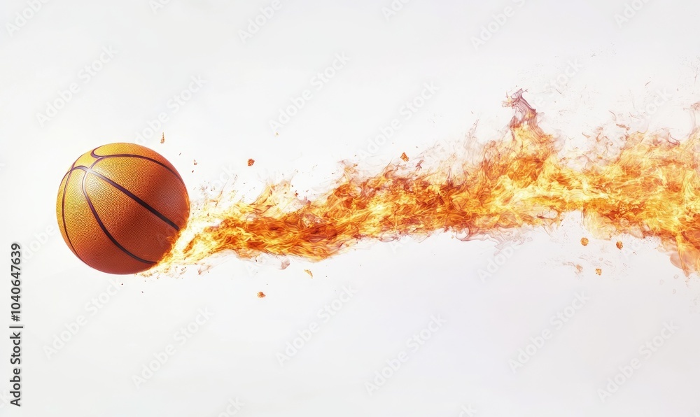 Burning basketball leaving trail of fire on white background Burning basketball leaving trail of fire on white background