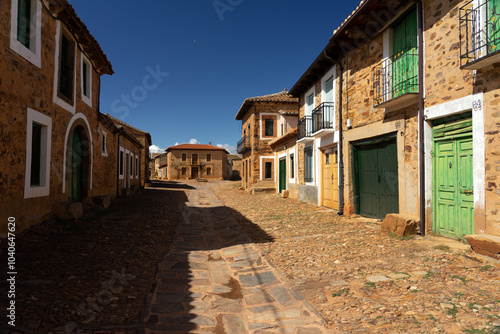 Streets of Castrillo de los Polvazares village with the typical houses, Astorga, Leon, Spain.