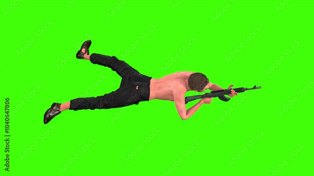 4k military soldier pointing aim with an AK-47 rifle prone position on ...