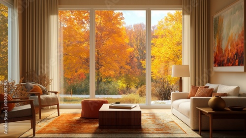 autumn living room in orange and red colors