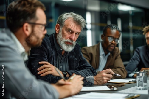 Male businessman leader with diverse coworkers team, executive managers group at meeting