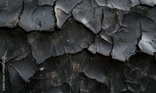 Close-Up of Textured Black Wall with Cracks and Rough Surface