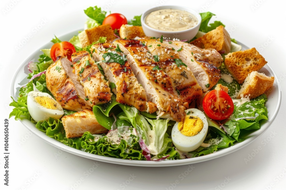 Caesar Salad, Green Lettuce Salat with Chicken and Parmesan Cheese, Caesar Salad, Copy Space Caesar Salad, Green Lettuce Salat with Chicken and Parmesan Cheese, Caesar Salad, Copy Space