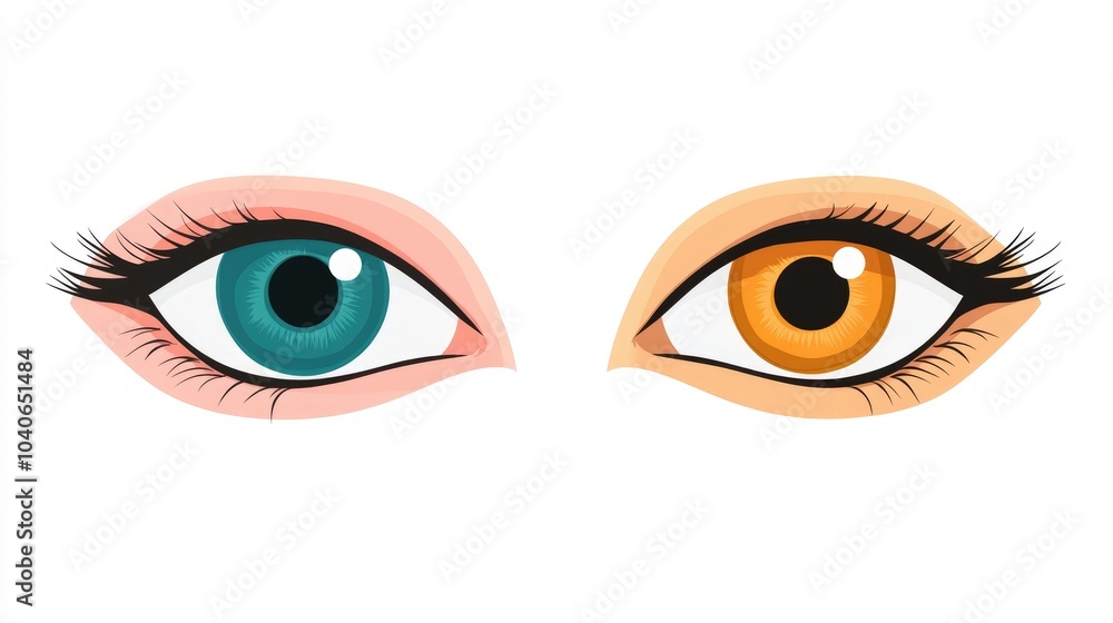 Normal eye vs cataract eye in flat design against a clean white background Normal eye vs cataract eye in flat design against a clean white background
