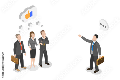 3D Isometric Flat Illustration of Believe In Idea, Persuading People, Influence and Leadership