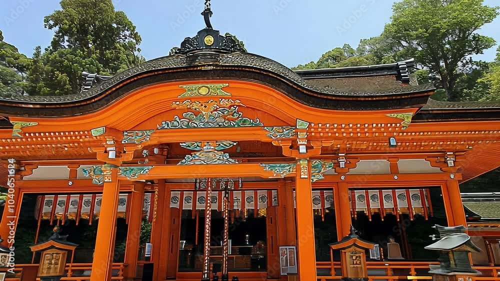Exploring the Vibrant Architecture of a Traditional Shrine in Japan During a Sunny Afternoon Exploring the Vibrant Architecture of a Traditional Shrine in Japan During a Sunny Afternoon