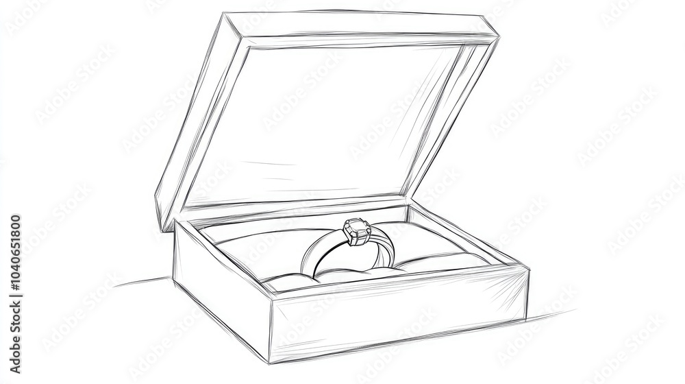 Continuous line drawing of a wedding ring in a box showcasing elegant one line art of wedding bands Continuous line drawing of a wedding ring in a box showcasing elegant one line art of wedding bands