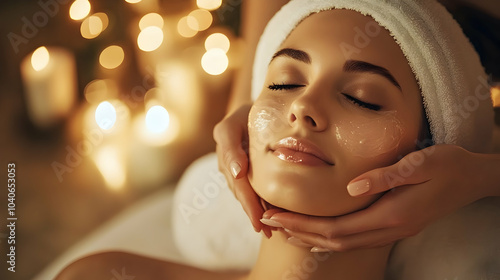 Beautiful woman receiving a facial and massage at a luxury spa -