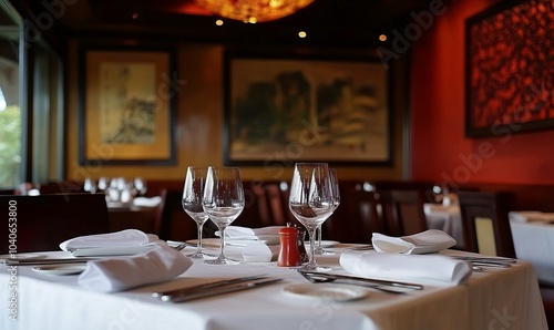 Elegant dining setup in asian fusion restaurant