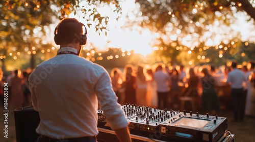 Man in front of DJ console in park