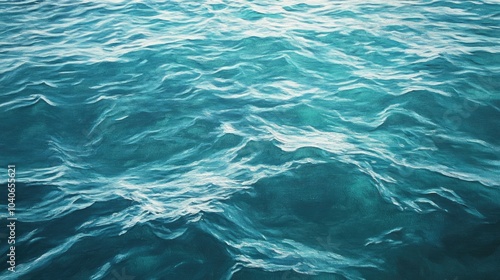 Oil painting depicting the surface of turquoise sea water capturing the beauty of aquatic hues and textures