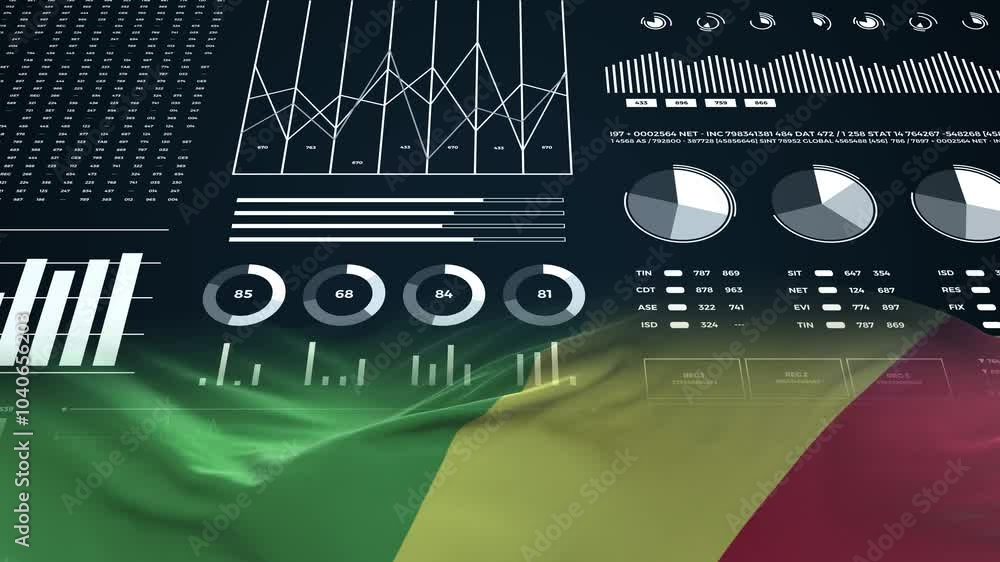 Congo Republic of the flag - Waving flag on report analytics data statement Congo Republic of the flag - Waving flag on report analytics data statement