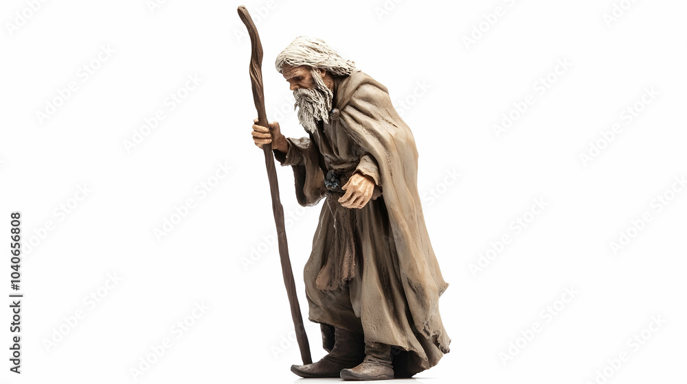 Obraz premium Figure holding a staff isolated on white background -