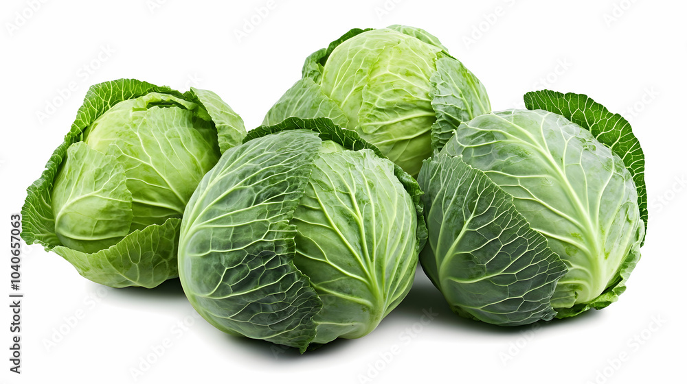 Fresh green cabbage heads. Isolated on white background, - Fresh green cabbage heads. Isolated on white background, -