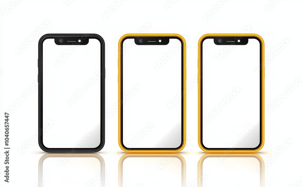 A realistic mobile phone smart phone collection mockup on white background with blank screen. Modern illustration suitable for game and application mockups. A realistic mobile phone smart phone collection mockup on white background with blank screen. Modern illustration suitable for game and application mockups.