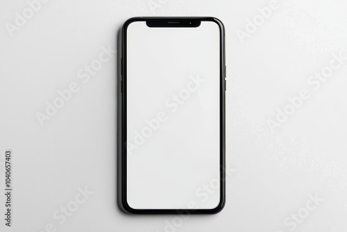 Black slim smartphone isolated on white background. Clipping path - image. Top view.