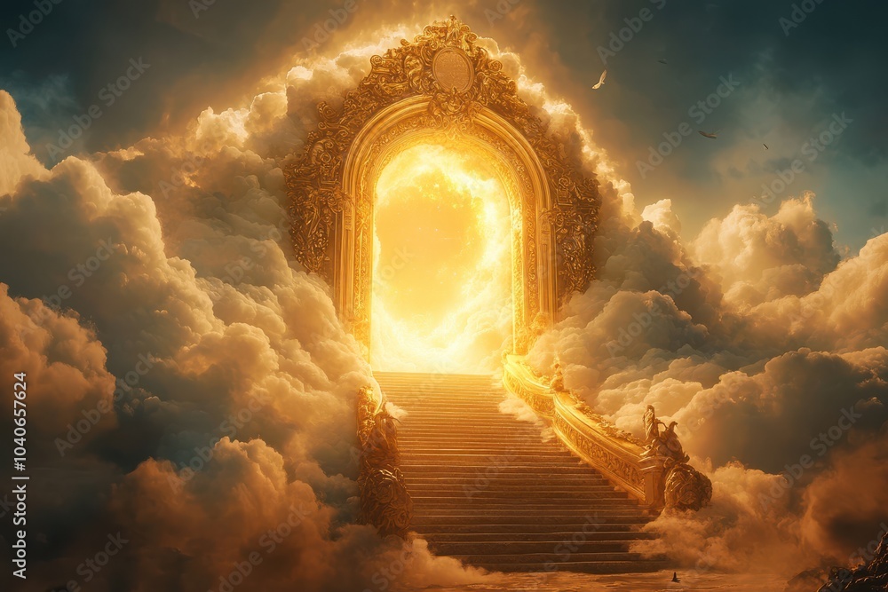 Fantasy illustration of stairs to a divine gateway